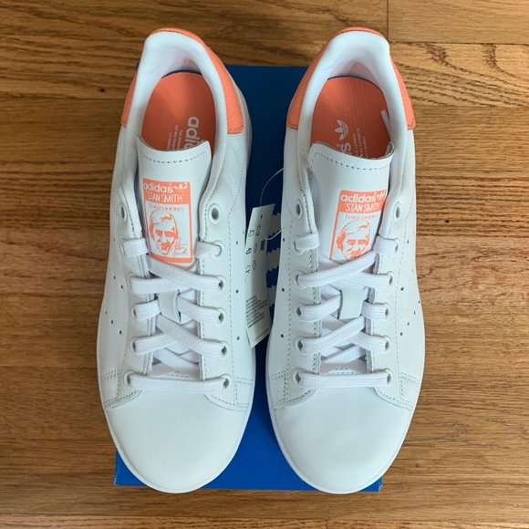 Adidas Stan Smith White / Coral Womens Shoes - Picture 3 of 6